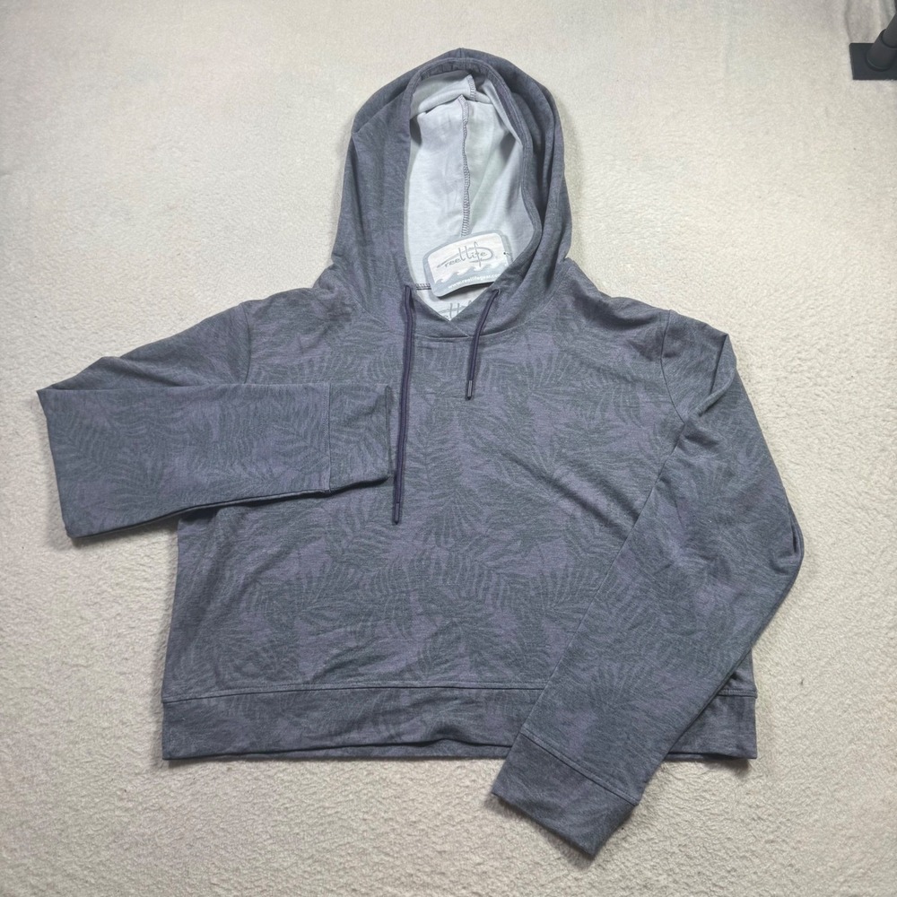 Reel Life South Beach Hoodie Womens XL Grape New Palm Print UPF 30+ Pullover